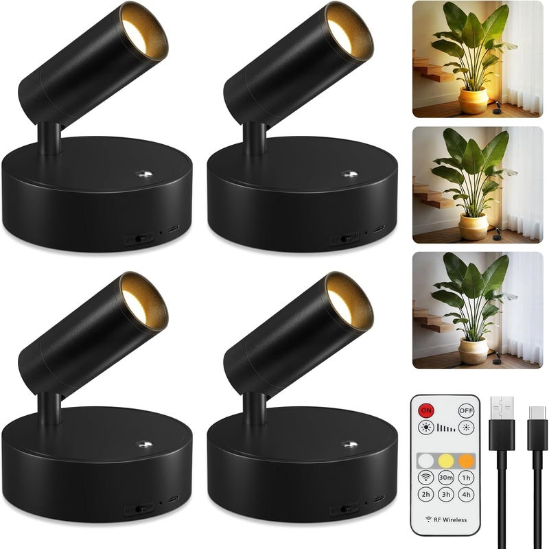 Kimjo Spot Lights Indoor, 4000mAh Rechargeable Battery LED Spotlight Indoor with Remote, Wireless Picture Lights with Timer Dimmable, Uplighting for Plant, Wall Art Display (4 Pack) - Image 1